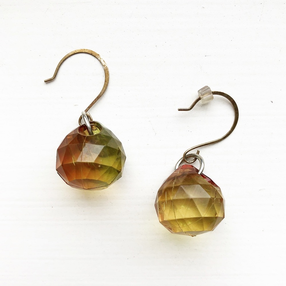 Vintage yellow green beaded drop earrings